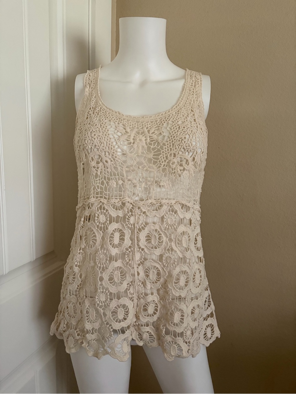 Beige Crochet Boho Tank Top